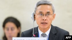 New Independent Expert on protection against violence and discrimination based on sexual orientation and gender identity, Thai Vitit Muntarbhorn, addresses a session of United Nations Human Rights Council on June 6, 2017 in Geneva.
