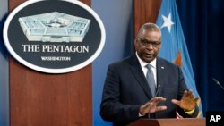 In this file photo, U.S. Secretary of Defense Lloyd Austin speaks during a media briefing at the Pentagon, Nov. 17, 2021, in Washington. (AP Photo/Alex Brandon, File)