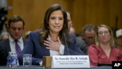 Representative Elise Stefanik, President Donald Trump's nominee to be the United Nations Ambassador, testifies during a Senate Committee on Foreign Relations hearing for her pending confirmation on Capitol Hill, Jan. 21, 2025, in Washington.