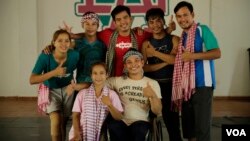 Epic Arts performers from the Epic Encounter Theater group gather together for a picture after their practice at Epic Arts Cambodia, in Kampot province, Cambodia. (Rithy Odom/VOA Khmer)