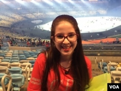Brazilian spectator Amanda Ramos Amore told VOA that the opening ceremony left her "speechless." (P. Brewer/VOA)