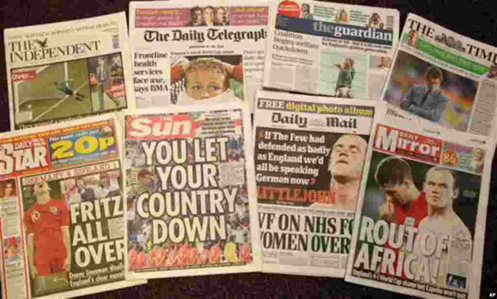 Izbor britanskih naslovnica nakon što je Engleska ispala iz daljnjeg doigravanja Svjetskog prvenstva