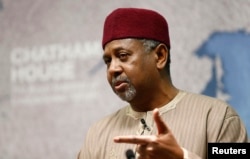 Nigeria's National Security Adviser Sambo Dasuki listens to a question after his address at Chatham House, London, Jan. 22, 2015.