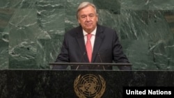 Le secrétaire général de l'ONU, Antonio Guterres, lors de l'Assemblée générale des Nations Unies à New York le 19 septembre 2017.