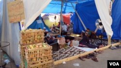 Some people are operating businesses like prickly-pears for sale in crates, but pro-Morsi protesters say most of the people living in this tent village spend the hot days resting, reading Koran, and preparing for rallies. (Heather Murdock for VOA)