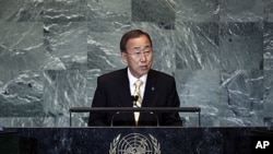 United Nations Secretary-General Ban Ki-moon opens the 66th United Nations General Assembly at U.N. Headquarters in New York, September 21, 2011.