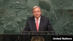 El secretario general de la ONU, Antonio Guterres, habla durante la 72 Asamblea General en la sede de las Naciones Unidas, el martes, 19 de septiembre, de 2017.