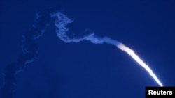 India's Geosynchronous Satellite Launch Vehicle (GSLV-F10), carrying the Earth observation satellite EOS-03, lifts off from the Satish Dhawan Space Center in Sriharikota.