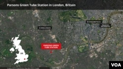 Peta stasiun kereta Parsons Green di London, Inggris.