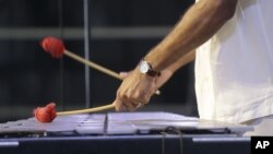 FILE - A jazz musician plays the vibraphone.