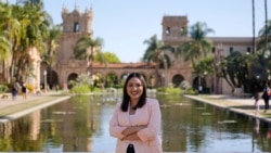 Natalie Naranjo-Morett will graduate in June with a history degree from the University of California San Diego. "I want to go into museum work, but that's become very difficult because of the pandemic." (AP Photo/Gregory Bull)