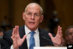 Retired Marine Corps Gen. John F. Kelly testifies during the Senate Homeland Security Committee hearing on his confirmation to be Secretary of Homeland Security on Capitol Hill, Jan. 10, 2017.