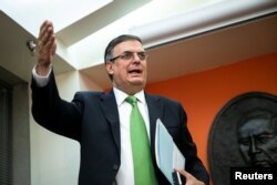 Mexico's Foreign Minister Marcelo Ebrard speaks during a news conference about the ongoing trade negotiations with the U.S., at the Mexican Embassy in Washington, June 4, 2019.