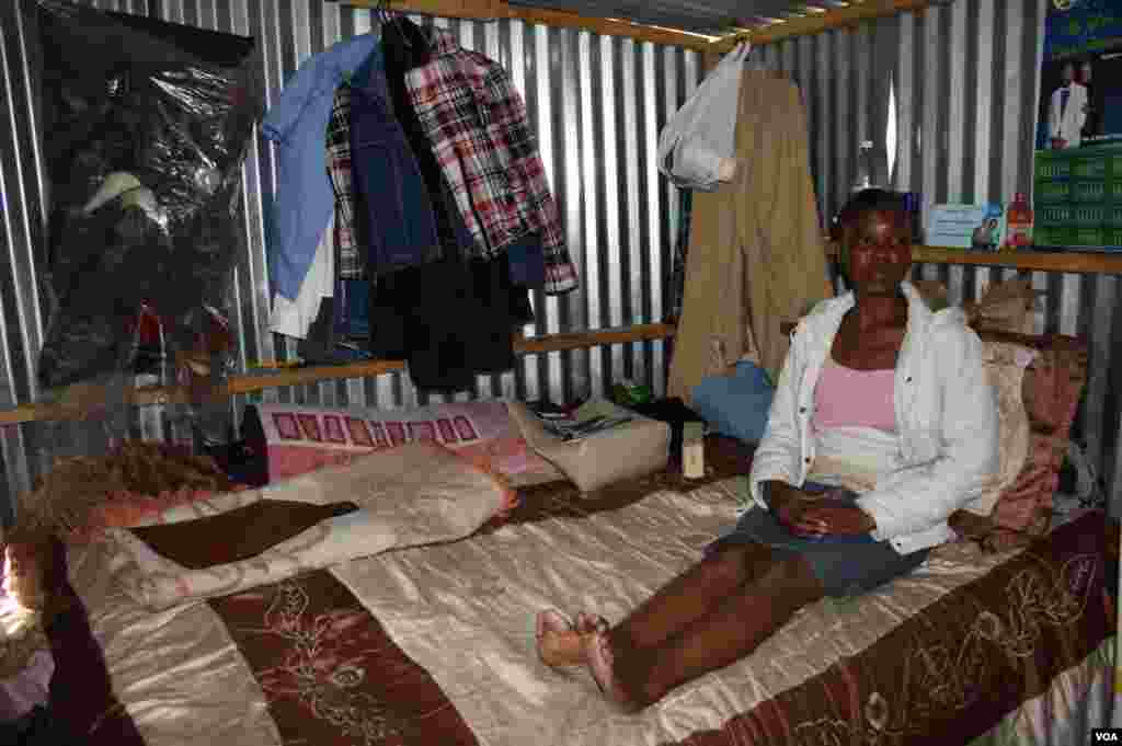 There’s hardly enough space for a bed inside Mabuza’s tiny dwelling (Photo by Darren Taylor)