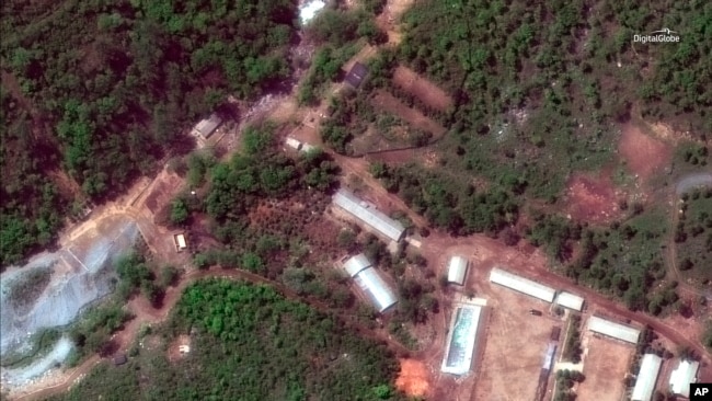 卫星照片显示的朝鲜西北部山区里的丰溪里试验场 （2018年5月23日）