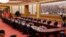 唐纳德·特朗普总统在北京人民大会堂与中国国家主席习近平举行双边会谈前发表讲话。(2026年5月14日)