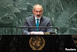 Perdana Menteri Armenia Nikol Pashinyan menyampaikan pidato pada Sidang Umum Perserikatan Bangsa-Bangsa ke-79 di markas besar PBB di New York, AS, 26 September 2024. (Foto: Eduardo Munoz/REUTERS)