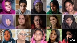 Worth of a Girl — grid of portraits of the 15 women who became child brides and the one who escaped.