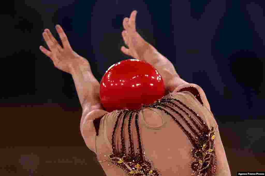 USA's Evita Griskenas competes in the individual all-around qualification of the Rhythmic Gymnastics event during Tokyo 2020 Olympic Games at Ariake Gymnastics centre in Tokyo, Japan, Aug. 6, 2021.