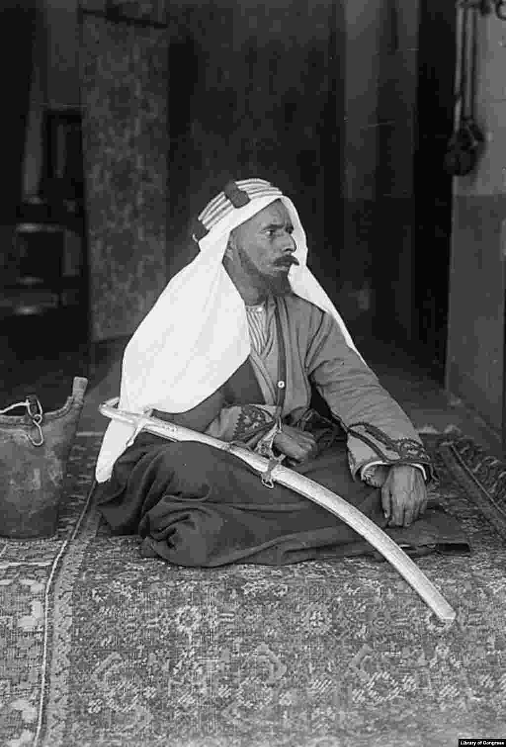 Sheikh Hamed Al-Sane at Beersheva, ca. 1920 - 1933. The Bedouin were often exoticized, romanticized and sentimentalized by Europeans, as this portrait would suggest