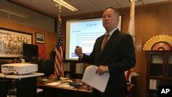 Assemblyman Phil Ting, D-San Francisco, presents the Assembly's budget proposal in his office at the state Capitol in Sacramento, Calif., Dec. 13, 2017. 