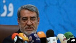 FILE - Iranian Interior Minister Abdolreza Rahmani Fazli speaks during a news conference in Tehran, July 1, 2018. 