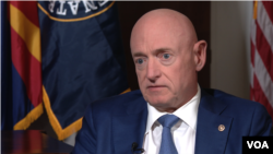 US Senator Mark Kelly speaks with VOA on Capitol Hill. (Phil Datcher/VOA)