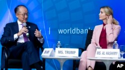 White House senior adviser Ivanka Trump accompanied by World Bank President Jim Yong Kim speaks at the forum Taking Women-Owned Business to the Next Level, on the sidelines of the World Bank/IMF Annual Meetings in Washington, Oct. 14, 2017.