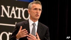 Tổng thư ký NATO Jens Stoltenberg trong cuộc họp báo tại trụ sở NATO ở Brussels ngày 13/6/2016.