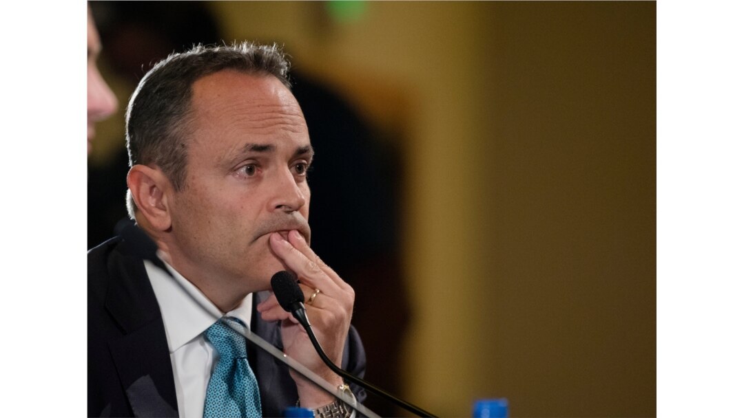 Governor Matt Bevin looks on during the final Kentucky gubernatorial debate with Democratic candidate Andy Beshear, Oct. 29, 2019 in Highland Heights, Kentucky.