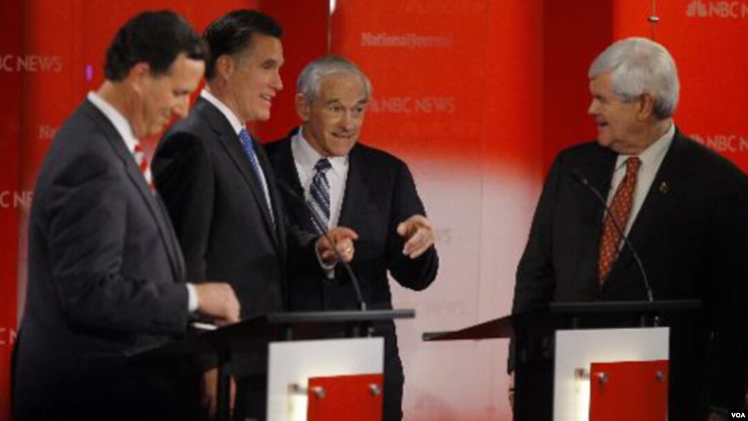 Rick Santorum, Mitt Romney, Ron Paul y Newt Gingrich, cuatro candidatos con diferentes posibilidades.