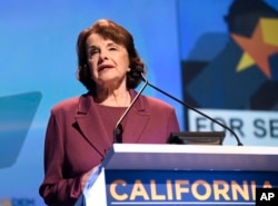 Sen. Dianne Feinstein, D-Calif., speaks at the 2018 California Democrats State Convention Saturday, Feb. 24, 2018, in San Diego.