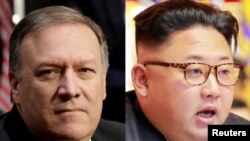 CIA အကြီးအကဲ Mike Pompeo (ဝဲ)၊ မြောက်ကိုရီးယားခေါင်းဆောင် Kim Jong Un (ယာ)