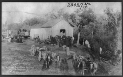 Sicangu Lakota tribe members waiting for monthly beef rations, Rosebud Reservation, South Dakota, c. 1893