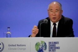 Utusan Khusus China untuk Perubahan Iklim, Xie Zhenhua berpidato di KTT Perubahan Iklim PBB (COP26), di Glasgow, Skotlandia, 10 November 2021.