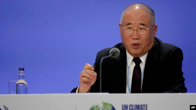 China's Special Envoy for Climate Change Xie Zhenhua speaks at the COP26 U.N. Climate Summit, in Glasgow, Scotland, Nov. 10, 2021.