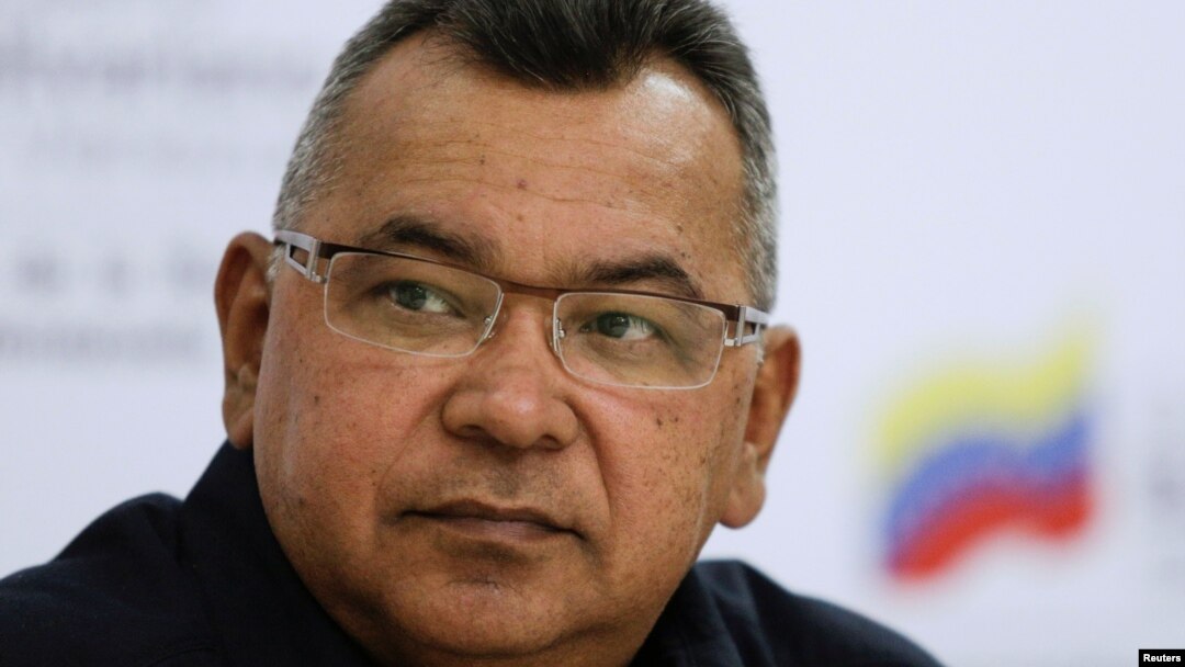 FILE - Venezuela's Interior and Justice Minister Nestor Reverol attends a news conference in Caracas, Venezuela, April 6, 2017. 