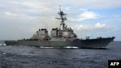 FILE - A picture downloaded from the US Navy website shows the guided-missile destroyer USS Mahan (DDG 72) steaming in the Atlantic Ocean during a training exercise, July 18, 2007.