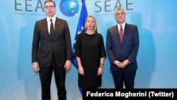 Aleksandar Vučić, Federika Mogerini, Hašim Tači - pregovarači i posrednica u dijalogu Beograda i Prištine