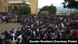 FILE - Protesters are seen gathered in Gonder, in the Amhara Region.