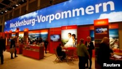 FILE - The booth of the German federal state of Mecklenburg-Vorpommern (Mecklenburg-West Pomerania) is pictured at the International Tourism Trade Fair ITB in Berlin, Germany, March 7, 2018.