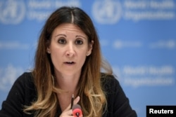 WHO epidemiologist Maria Van Kerkhove attends a news conference at the WHO headquarters in Geneva, Switzerland, July 3, 2020.
