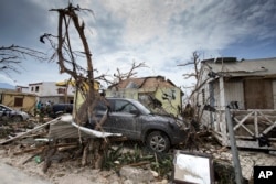 Storm damage from Hurricane Irma is seen in St. Martin, Sept. 7, 2017, in this photo provided by the Dutch Defense Ministry.