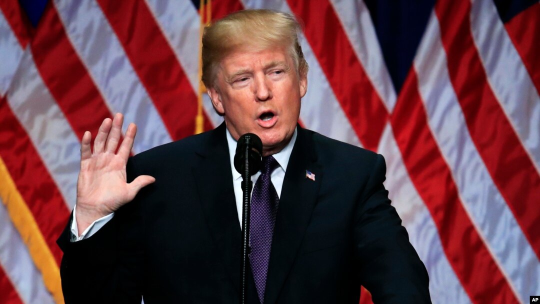 Presiden Donald Trump menyampaikan strategi keamanan nasional.