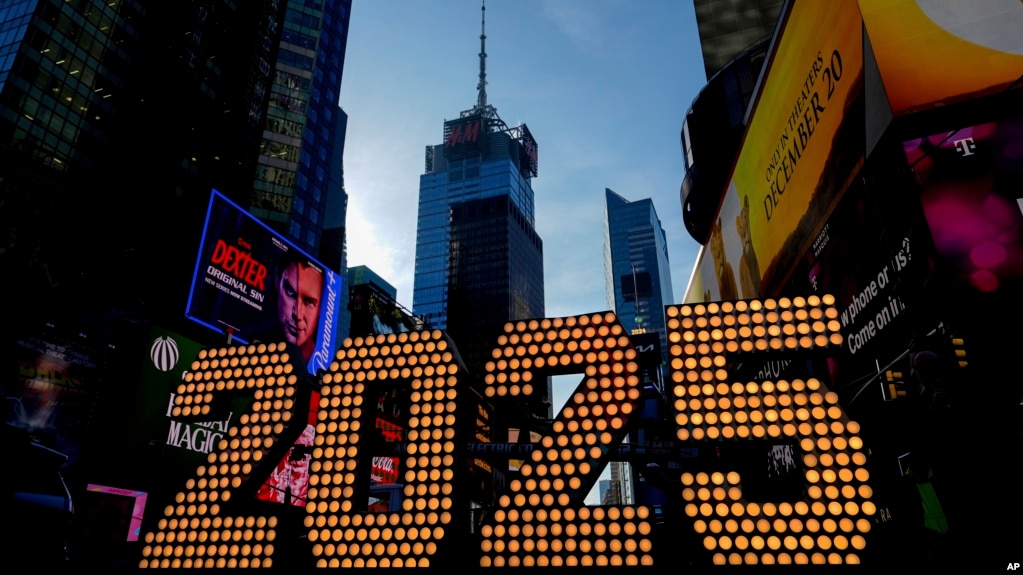 FILE - The 2025 New Year's Eve numerals are displayed in Times Square, Wednesday, Dec. 18, 2024, in New York. (AP Photo/Julia Demaree Nikhinson, File)