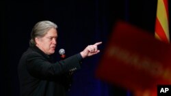 Steve Bannon, former strategist for President Donald Trump, speaks at a campaign rally for Arizona Senate candidate Kelli Ward on Tuesday, Oct. 17, 2017, in Scottsdale, Arizona. Ward is running against incumbent Republican Jeff Flake in next year's GOP primary.