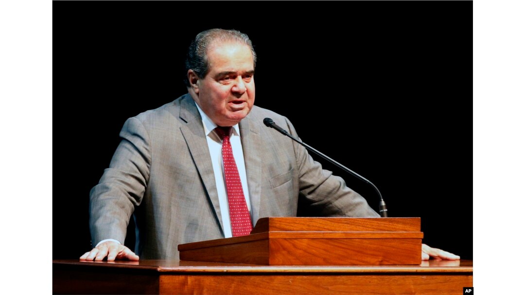 FILE - Supreme Court Justice Antonin Scalia speaks at the University of Minnesota in Minneapolis.