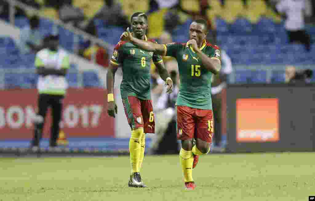 L&#39;attaquant camerounais, Sebastien Clovis Saini, célèbre un but marqué contre&nbsp;la&nbsp;Guinée-Bissau au Stade de l&#39;Amitié, le 18 janvier &nbsp;2017.&nbsp;