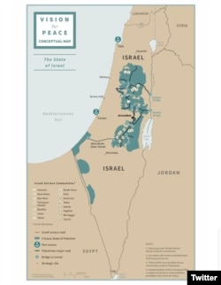 President Trump tweeted this map on Jan. 28, 2020, illustrating his Middle East peace plan, saying, "This is what a future State of Palestine can look like, with a capital in parts of East Jerusalem."