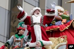 The date of Thanksgiving was set to permit shoppers an extra week of holiday shopping. Here, Macy's Thanksgiving Day Parade (here in New York, 2014) ends with Santa Claus.